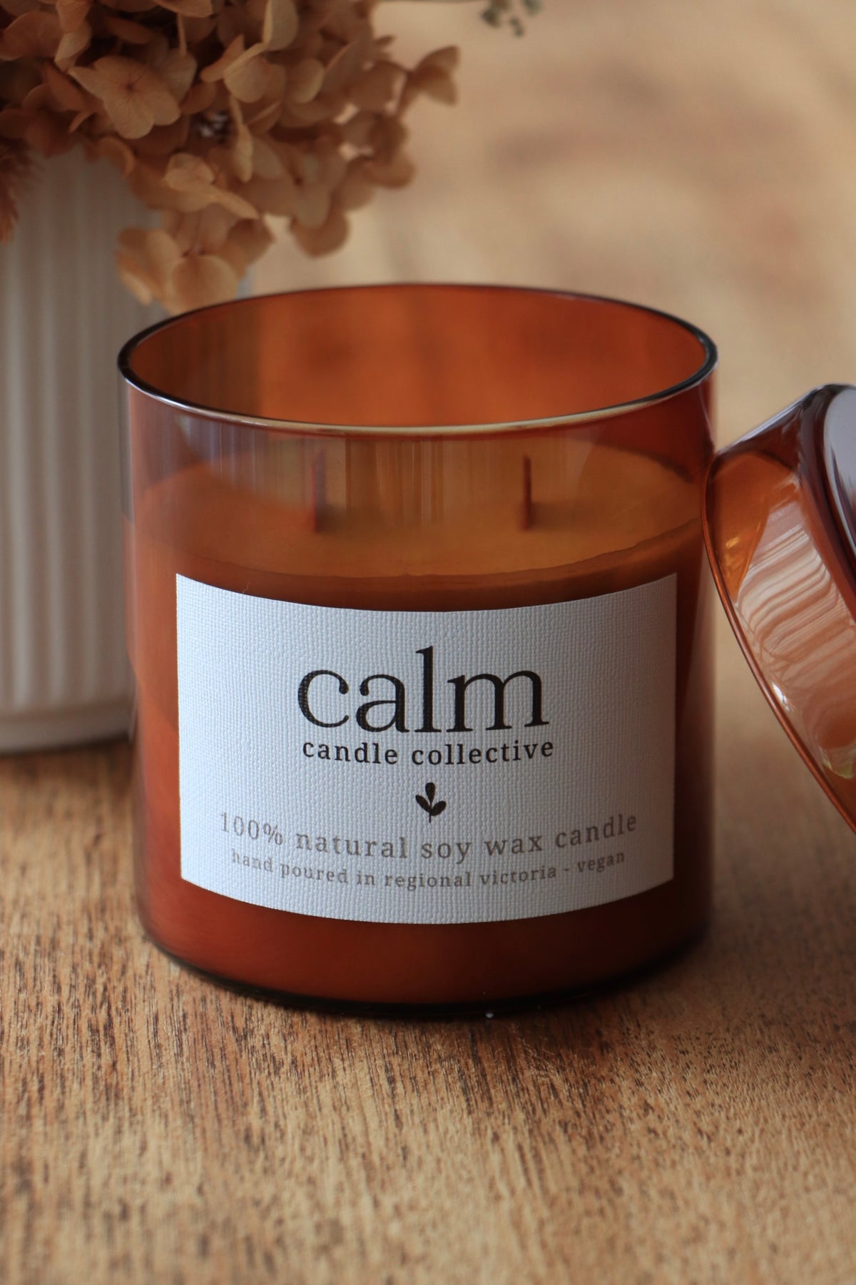 calm candle amber ~ fragrance free ~ wood wick