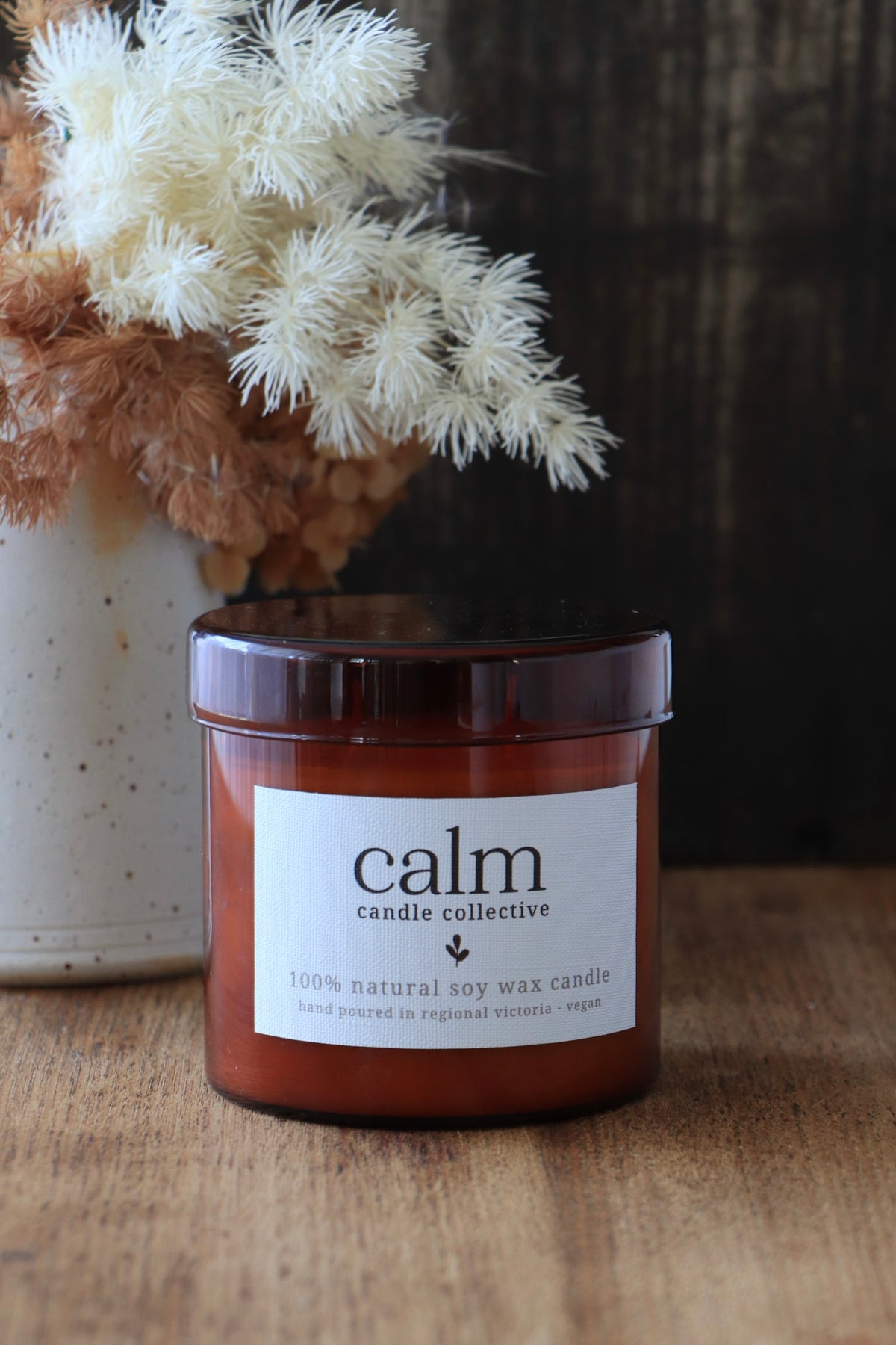 calm candle amber ~ fragrance free ~ wood wick